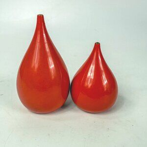 Otagiri Orange Lacquered Wood Salt Pepper Shakers Onion Shape Mid Century Japan